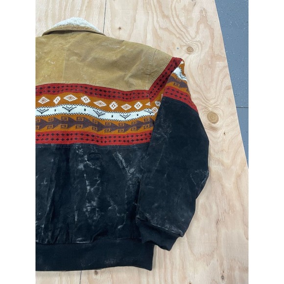 Vintage Suede Sherpa Jacket Coat Southwestern Pattern Mens Size Large WIB - Picture 11 of 11
